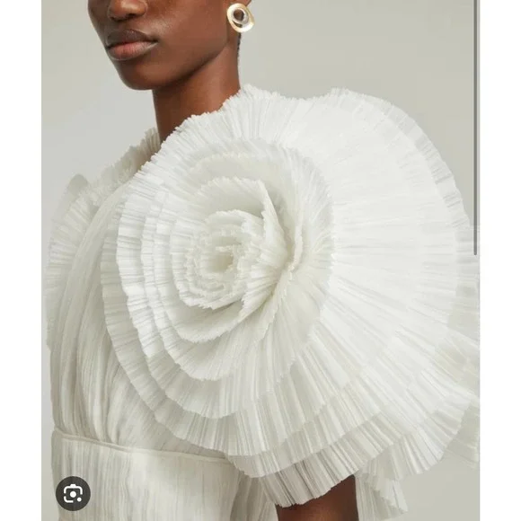 Aje. Dress Gown Expressive Pleated Maxi Dress Wedding Bride Puff Sleeve White 4 - Picture 5 of 14